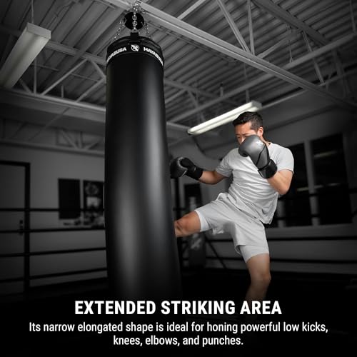 Hayabusa Muay Thai Heavy Bag Pre-Filled Design and Specialized Hanging System - Black, 100lb