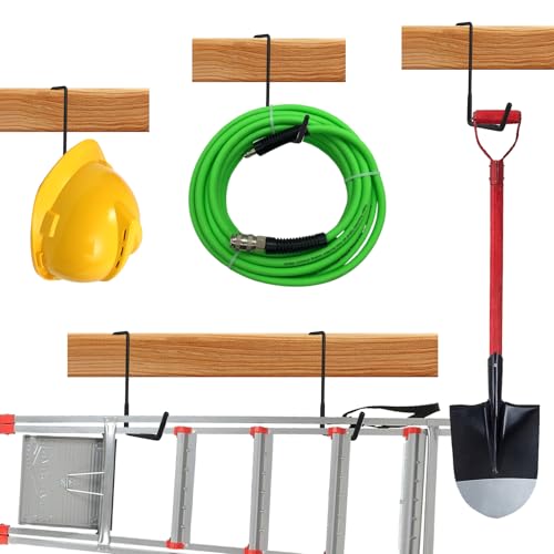 8 PCS Heavy Duty Rafter Hanger Hook, Large S Hooks Rafter Hanger Hooks Black for Garage Storage, Ladder Bike Hangers, Hanging Hose, Plants, Chairs, Non Slip Vinyl Coated Hanging Organizing