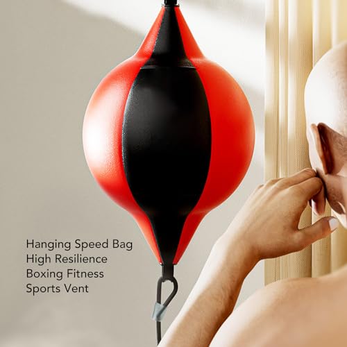 Double End Bag, Double End Punching Bag Boxing Striking, Boxing Equipment for Hand Eye Coordination Training, PU Leather Hanging Boxing Ball with Adjustable Cord Improve Boxing Reaction