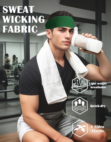Headbands for Men & Women, Sweat Headband Non-Slip Sweatband Sports Running Cycling Yoga Basketball Workout Football Training - color: Green Pack