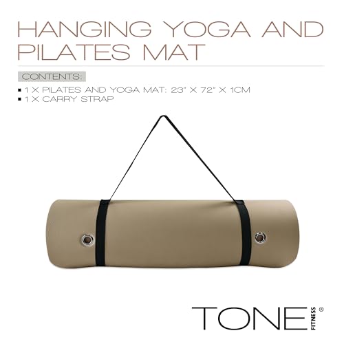 TONE Fitness Hanging Yoga Mat, Pilates Mat, Exercise Mat for Home Workouts with Carry Strap | V Pattern | Multiple Colors - color: Beige