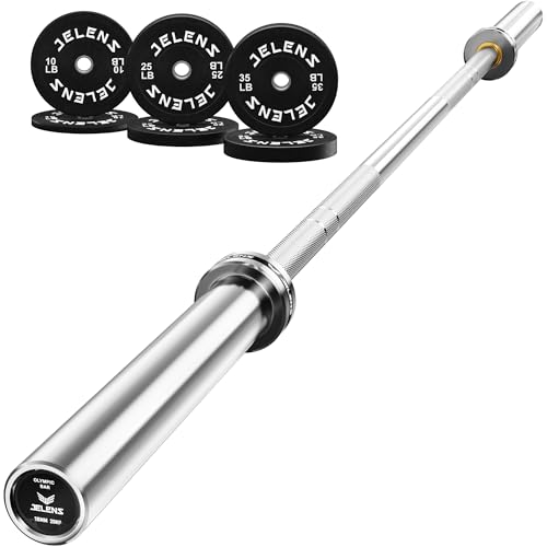 JELENS 7FT Bar Olympic Barbell, 1000lb Capacity Weight Bar for Strength Training, 2 Inch Strength Training Bar With Knurled Grip for Squats, Deadlifts, Presses, Rows, Curls - size: 7FT Olympic Barbell with 140 LB Black Plates