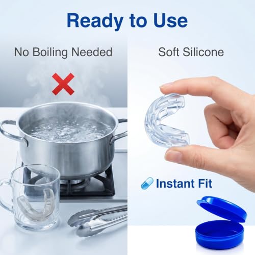 Mouth Guard for Sleep & Sports,No-Boil,3-in-1 | No-Boil 3-in-1 guard for night grinding & sports. Soft silicone,6 air vents, includes case.