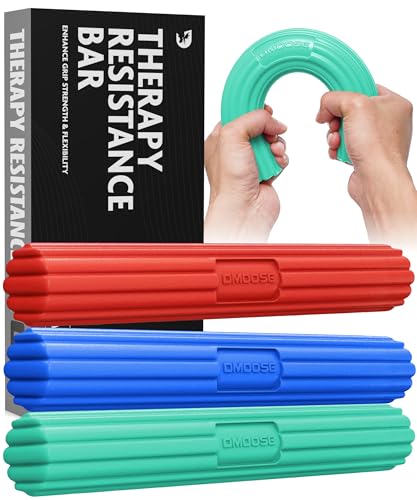 DMoose Fitness Flex Resistance Bar for Physical Therapy - Non-Slip Odorless Material, Exercise Bar for Tennis & Golfers Elbow Tendonitis Relief - Wrist and Forearm Strengthener & Grip Strength Trainer - color: Blue Red Green