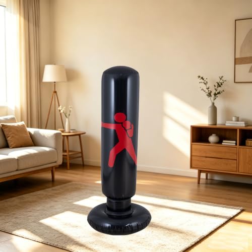 Inflatable Punching Bag, 63“ Boxing Bag with Pump Heavy Duty Stress Relief Ball Above Adults for Karate, Taekwondo, Active Play, Fitness Training No-Tip Base