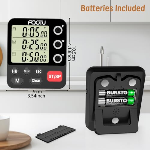 Digital Dual Triple Kitchen Timer, 3-Channel Magnetic Countdown Timer for Cooking, Large Display Stopwatch Multi Food Classroom Timer Loud Alarm for Seniors Teachers Battery Included (Black) - size: YS318 Black