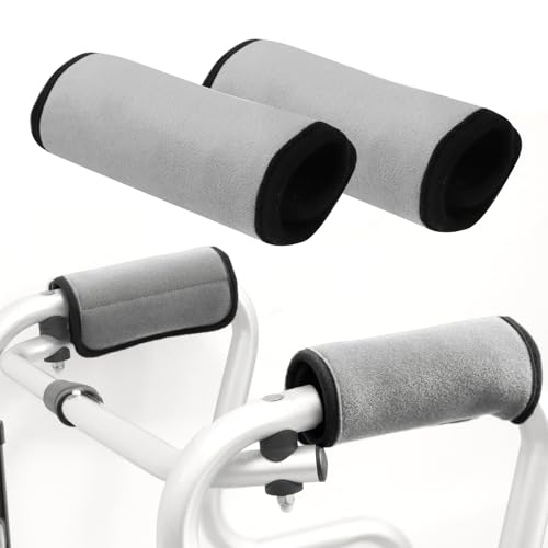 2 Pack Walker Handle Cushions Walker Grip Covers Pads Walker Padded Hand Grip Covers for Rolling Wheelchair Walker Elderly Grippers Rollator Handle - color: Grey