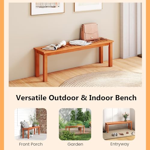 Tangkula 47 Inch Patio Wood Bench, 2-Person Backless Bench w/Slatted Seat, Indoor Outdoor Dining Bench for Backyard, Poolside, Entryway, Porch - size: 47"
