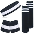 ONUPGO 5 Pieces Kids Sweatbands Soccer Socks Set - Sports Headband, Wristbands, Striped High Socks for Kids, Youth,Toddler & Baby - Football, Basketball, Running, Cycling, Tennis - color: Black/White/Black