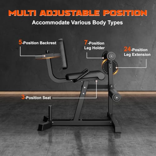 Leg Extension and Curl Machine, 4 in 1 Lower Body Workout Machine, Adjustable Leg Curl Machine with Plate Loaded, Leg Extension Machine with Exercise Bench, Home Gym Weight Machine - style: Black with 190lbs Weight Plates