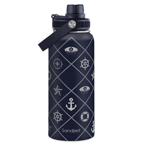 SANDJEST Boat Captain Insulated Stainless Steel Water Bottle 32oz, Vacuum Chug Lid Travel Tumbler for Men Friends Dad Brothers, Gift for Birthday Christmas Fathers Day - color: Boat Captain