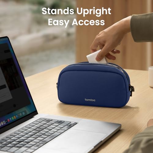 tomtoc Electronics Organizer Travel Case, Water Resistant Travel Bag Cable Organizer for Essentials, Tech Pouch Accessories Carry Storage for Cord, Phone, Cables, Airpods, USB Flash Drive, Daily Items - color: Navy Blue, size: Small