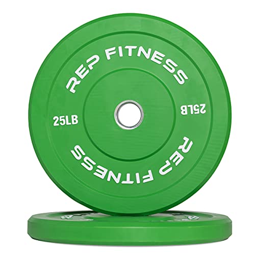 REP Color Bumper Plates LB Olympic Barbell Weights – Rubber Training Discs for Home Gym Strength Lifting, Low Bounce Durable, Weight Pairs & Sets 10 15 25 35 45 Pound Options - color: C. 25lb Green Pair