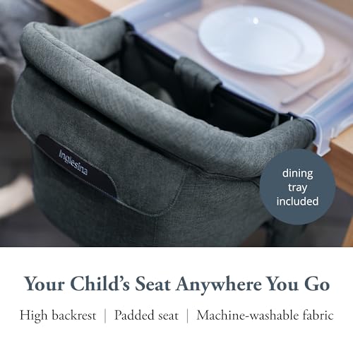 Inglesina Fast Table Chair - Charcoal Gray Melange + Fast Dining Tray - Portable Baby High Chair - for Babies & Toddlers up to 37 lbs - Fits Tables 0.8'' to 3.5'' Thick - Compact - Travel Bag Included - color: Charcoal Gray Melange, style: Chair with tray