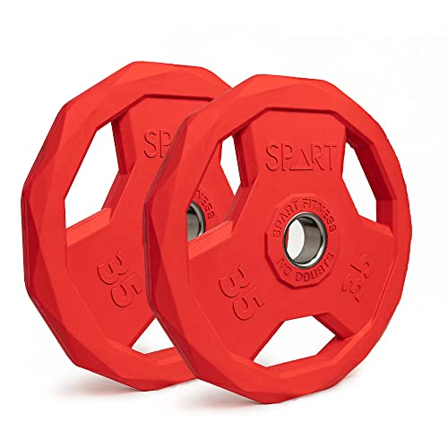 SPART Color Coded Weight Plate 2-Inch Rubber Coated Olympic Grip Plate for Barbell, Solid Cast Iron Weight Plates for Strength Training, Weightlifting, Crossfit, Home Gym, 2.5LB/5LB/10LB/25LB/35LB/45LB, Pair - color: 35LB-Pair