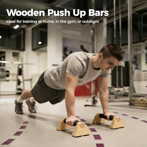 2 PCS Wooden Parallettes Push Up Bars, 9.85 x 3.93 In Solid Wood Pushup Handles, Non Slip Calisthenics Stands, Floor Exercise Bars for Handstand Training, Home Strength Workouts for Men Women