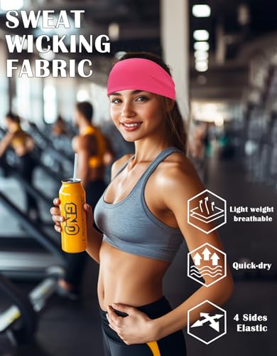 Headbands for Men & Women, Sweat Headband Non-Slip Sweatband Sports Running Cycling Yoga Basketball Workout Football Training - color: Hot Pink