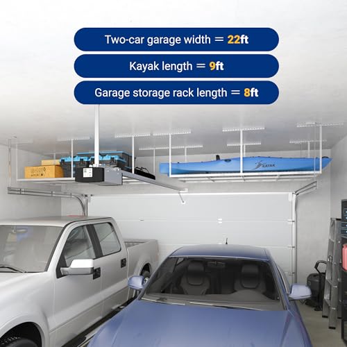 FLEXIMOUNTS 4x8 Overhead Garage Storage Rack, Adjustable Organization System, Heavy-Duty Metal Ceiling Racks, 750lbs Weight Capacity, White, Classic Series - color: White, size: 4x8 ft