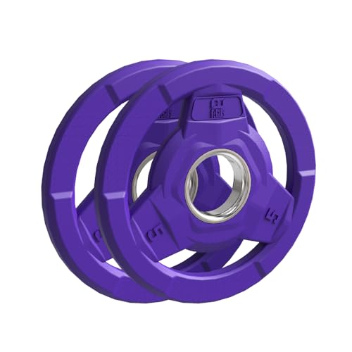 Color Coded 2-Inch Rubber Coated Olympic Grip Plate for Barbell,Solid Cast Iron Weight Plates for Strength Training, Weightlifting, Home Gym, 2.5/5/10/15/25/35/45 LB, Single and Pair - color: 5LB-PAIR