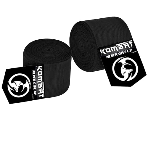 KOMBAT USA 180" Boxing Wraps for Men & Women – Hand Wraps for Boxing Gloves, Muay Thai Wraps, Vendas para Boxeo, Thumb Loop, MMA & Kickboxing Hand Wraps Boxing Training Gear - color: Black