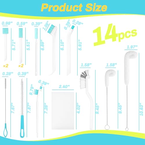 Potanro Ice Machine Cleaner Brush Sets, 14pcs Countertop Ice Maker Cleaner Tools, Gap Crevice Cleaning Brushes Tools Small Spaces, Scrub Sponge, Thin Brush for Cleaning Window Track, Straw, Bottle