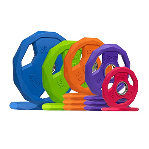SPART Color Coded Weight Plate 2-Inch Rubber Coated Olympic Grip Plate for Barbell, Solid Cast Iron Weight Plates for Strength Training, Weightlifting, Crossfit, Home Gym, 2.5LB/5LB/10LB/25LB/35LB/45LB, Pair - color: 205LB SET