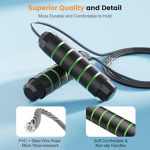Jump Rope,Tangle-Free Rapid Speed Jump Rope with Ball Bearings for Men,Women and Kids,Adjustable Steel Skipping Rope with Ergonomic Foam Handles,A Ideal Equipment and Accessories for Workout,Fitness,Exercise,Home Gym,Slim Body - color: Green