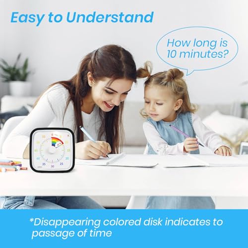Yunbaoit Rainbow Visual Timer for Kids, 60-min Countdown Timer, Black | Protective Case, No Ticking, Mute and Ringing Alarm Available, Time Management Tool, Low Power Reminder, for Study,Game,Work - color: Black Rainbow