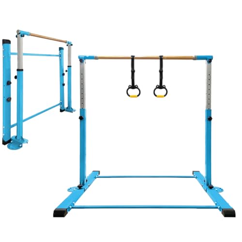 Gymnastics Bar for Kids Girls Ages 3-15 with Ring for Home Indoor Training Equipment- Steady Steel Construction, Anti-Slip, Easy to Assemble, 3' to 5' Adjustable Height - color: TEAL, size: 4.8FT, style: WITH RING