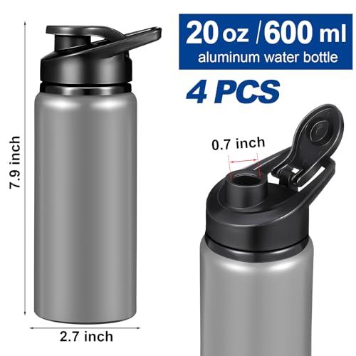 CHENGU Water Bottle Bulk 20 oz Aluminum Reusable Bottles Lightweight Snap Lid Water Cups Easy Carry Leak Proof Travel Tumbler for Gym Sports Camping Hiking Fishing - color: Gray