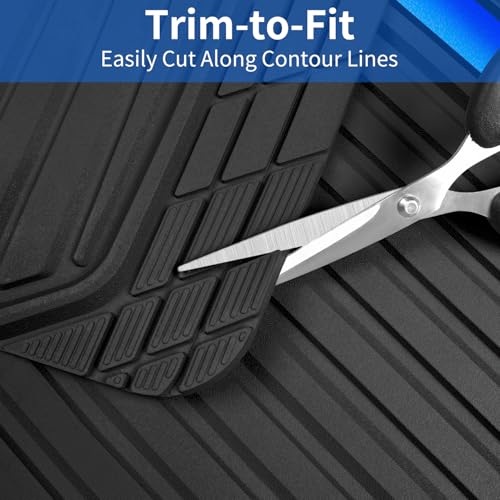 CAR PASS Heavy Duty Rubber Car Mats Metallic,Aluminum Film All Weather Floor Mats Waterproof Universal Trim to Fit Automotive SUV Sedan Van 4 Piece Anodized Deep Dish Two-Tone Sporty Black Blue Chrome - color: Black Blue