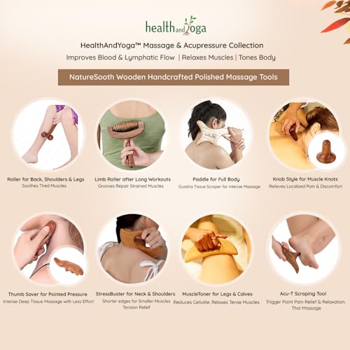 SoulGenie HealthAndYoga™ NatureSooth Handcrafted Wood Thumb Saver Massager - Effective Deep Tissue, Point & Trigger Point Massage for Pain Relief - Skin Friendly and Earth-Friendly Hand Massager Tool