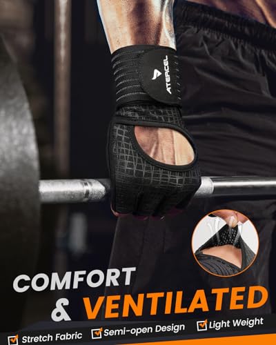 ATERCEL Gym Gloves for Men with Wrist Support, for Workout Weight Lifting | High-Elastic & Breathable | For Men & Women | Exercise & Fitness Ready - size: Medium