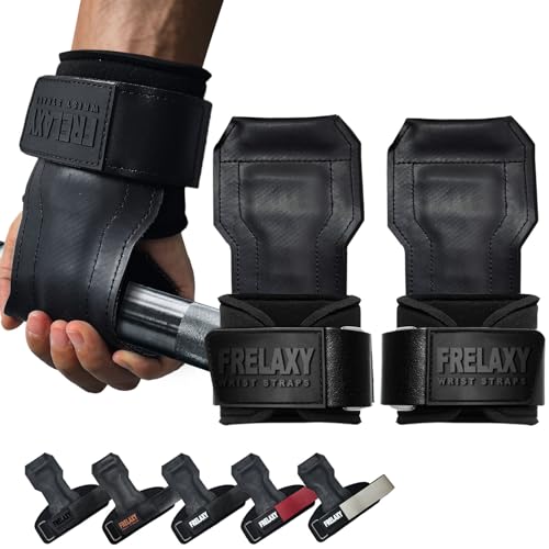 Frelaxy Lifting Wrist Straps, Rubber Weight Lifting Grips for Deadlifts | Non-slip rubber palm, Full palm protection, Neoprene wrist padding, Enhanced grip support, Pull ups rows lat pulldowns - color: Black