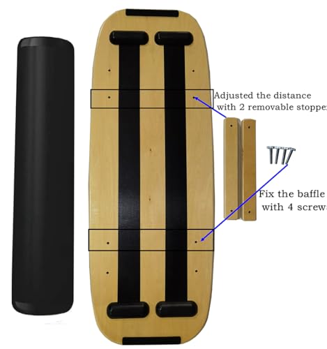 Balance Board Surf Trainer with Adjustable Stoppers - 2 Different Distance Options Balance Board for Surfing, Snowboarding, Skiing, Skateboarding, 300lbs Capacity - color: check