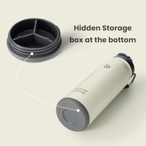 BOTTLE BOTTLE 24oz Insulated Water Bottle Stainless Steel Sport Water Bottle with Straw and Adjustable Lid Daily Pill Organizer - color: gray