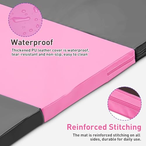 Gymnastics Mat, 3FTx6FT / 4FTx8FT 2" Thick Folding Kids' Gymnastic Tumbling Mat for Home Gym Exercise & Play - color: 3x6FT-Pink&Black