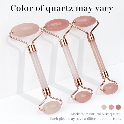 BAIMEI IcyMe Rose Quartz Roller & Gua Sha Set, Cooling Face Roller for Depuffing & Lymphatic Massage, Sculpting Tool for Face, Eyes & Neck, Smooth Skincare Gift for Women and Men - color: Pink
