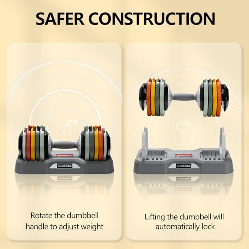 AOTOB Adjustable Dumbbell Set 25/55 Lbs (Pair), Fast Weight Adjustment with Anti-Slip Turning Handle, Space-Saving for Home Gym, Strength Training Equipment for Men & Women - color: 55lbs Colorful-Pair