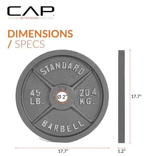 CAP Barbell 2-Inch Olympic Weight Plate | Multiple Options - size: 45 lb - Single, style: Classic - Grey
