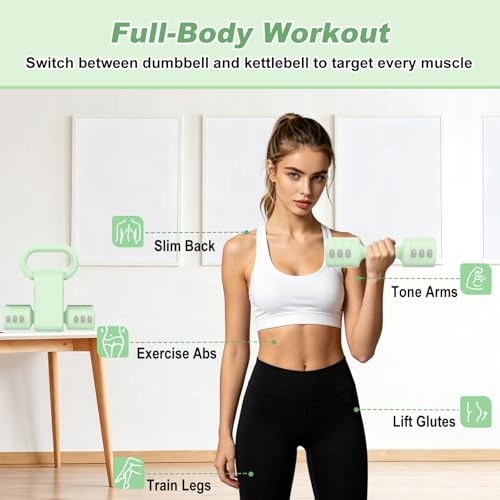 RINREA Adjustable Dumbbell Set, Hand Weight Dumbbells with Kettlebell Shell | ABS, Weight Adjustable, Quick Lock, Kettlebell & Dumbbell in 1 Set, Compact, Space-saving, Women, Home Gym, Office, Traveling - color: Green