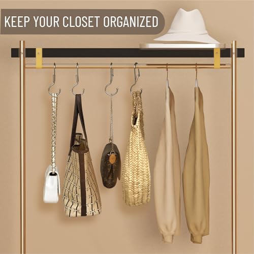 6 Purse Hanger for Closet. Tote Hanger. S-Shaped Hooks S Hooks Twist Design. Anti Drop S-Shaped Hook for hanging handbags with Safety Buckle to Prevent Falls. Heavy Duty. (Silver, Twisted) - color: Silver, size: Twisted