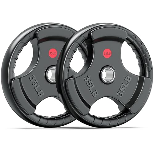 XDDIAS Rubber Weight Plates for Barbell, 2-Inch Olympic Grip Plate for Strength Training, Weightlifting and Bodybuilding in Home & Gym, Solid Cast Iron Weight Plates Pair and Sets - color: 2X35LB