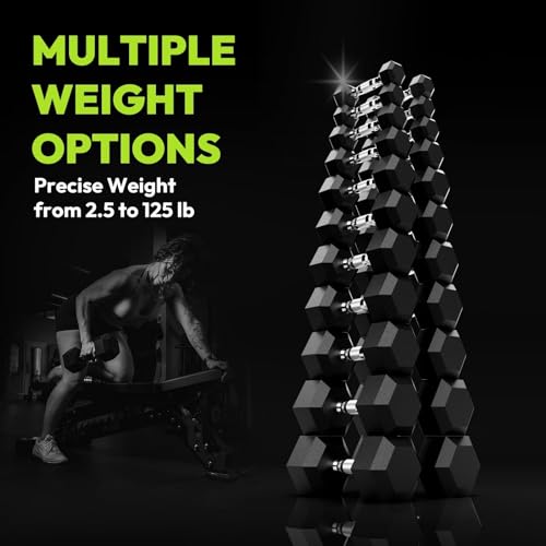 Hex Dumbbell Sets, 90-640 lb Rubber Encased Exercise & Fitness Dumbbells Set, Hand Weight for Strength Training, Weight Dumbbells - size: 105 lb Set (Pair of 15, 17.5, 20 lb)