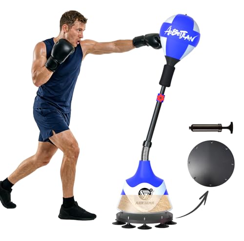 Freestanding Reflex Bag,Punching Bag with Stand,Height Adjustable,Speed Punching Ball for Reaction & Fitness Training - Stress Relief Workout for Adults，Boxing Equipment for Home Gym - color: Blue-2
