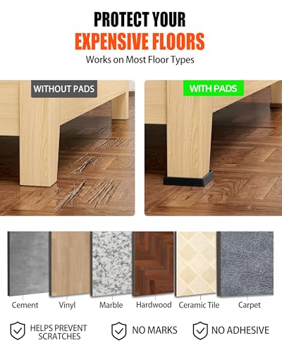 xxxHOLIC Rubber Non Slip Furniture Pads, 3" x 3" Black Square, Set of 4 | Furniture Grippers for Hardwood Floors, Anti Skid Furniture Cups, Bed Frame & Couch Stoppers, Floor Protectors for Furniture - color: Black, size: 3"*3"Square
