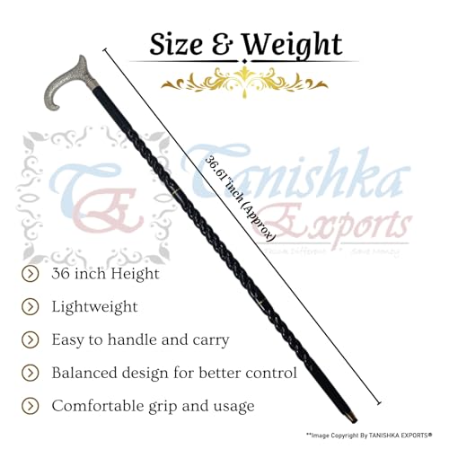 Victorian Wooden Walking Cane with Silver Brass Handle | Foldable, Elderly Gift, Mobility Support Stick For Men & Women