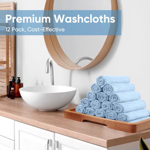 HOMEXCEL Microfiber Washcloths 12 Pack, Highly Absorbent and Soft Face Towel, Multi-Purpose Wash Cloths for Bathroom, Gym, Hotel, Spa and Kitchen, Multicolor 12x12 Inch, Blue - color: Blue