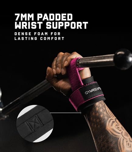 Gymreapers Weight Lifting Straps With Dowel - Wrist Straps for Weightlifting - Workout Deadlift Wrist Weights - Reinforced Stitching & Padded Fit Gym Accessories for Strength & Gym Hand Grip - color: Pink