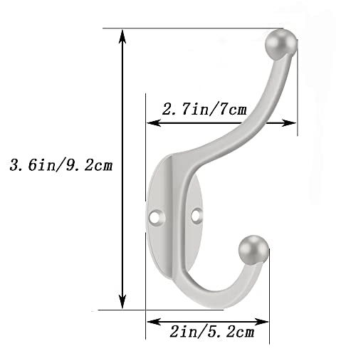 ZEYU Wall Hooks, 10Pcs Coat Hooks Hardware Towel Hooks for Hanging Coats Double No Rust Black Robe Hooks Wall Mounted with Screws for Key, Towel, Bags, Cup, Hat - color: 10Pcs Silvery